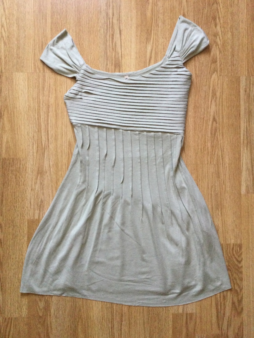 Three Dots Rayon Knit Sleeveless Off Shoulder  Pleated Mini Dress XS Made in USA